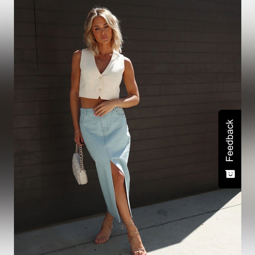 Perry Denim Pocketed Midi Skirt